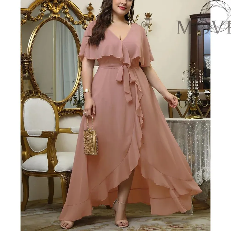 Plus size Dresses Size Pink Chiffon Prom Dress Elegant Luxury SIZE Clothing V Neck Long Robes Evening Midi 4xl 5xl 230518