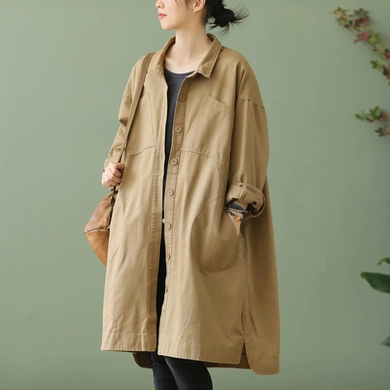 معاطف المطر johnature 2023 Spring New Loose Foose Single Windbreaker Simple Disual Solid Solid Allmatch Women Long Coat