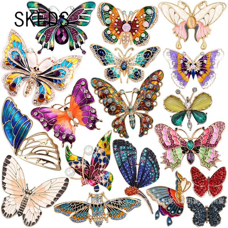 SKEDS Luxury Women Enamel Butterfly Insect Brooches Pins Vintage Crystal Pearl Brooch For Lady Jewelry Clothing Badges Corsage