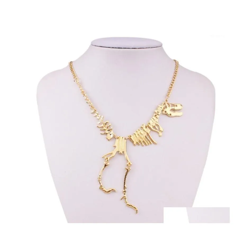 Anhänger Halsketten 2023 Modeschmuck Gothic Tyrannosaurus Skelett Dinosaurier Halskette Golden Silber Schwarz Kette Choker für Frauen1 Dro Dhtej