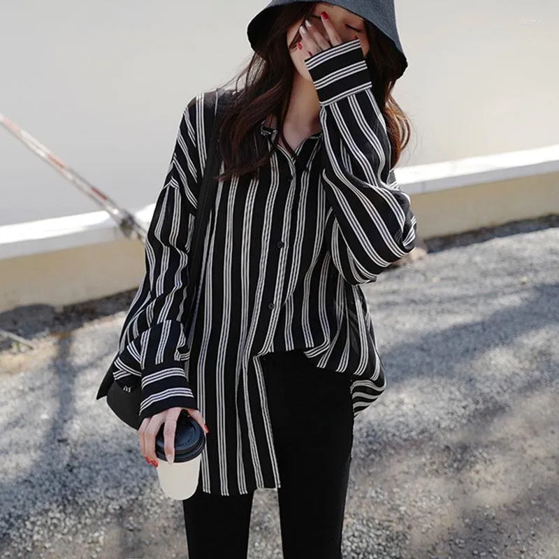 women's black and white striped blouse