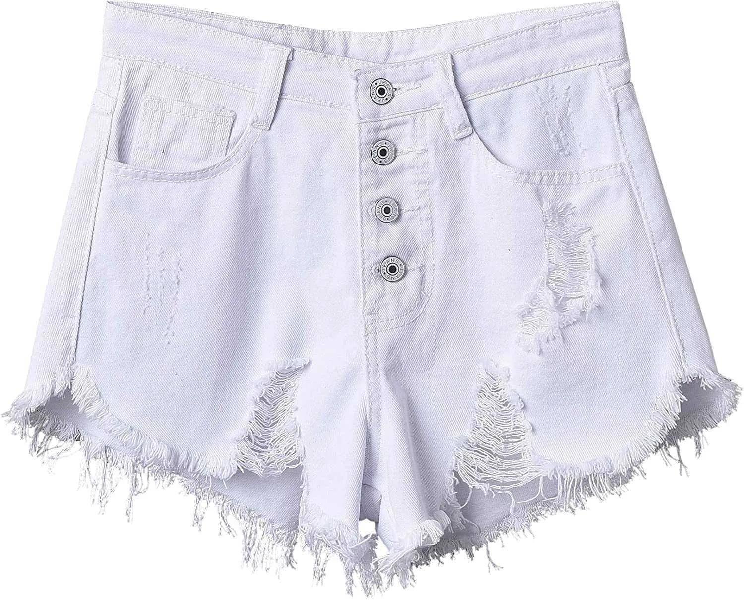 Botón Verano Moda Swbreety Mujer Mujer Abajo Shorts High Rise Frayed Raw Hem Stretchy Denim