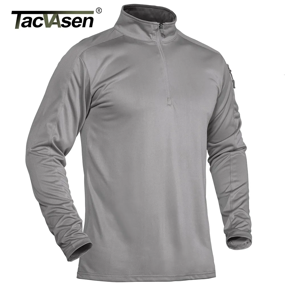 Men's TShirts TACVASEN With Zipper Pocket Long Sleeve Tshirts Men's Tactical Tshirts 14 Zip Collar Shirts Quick Dry Military Army Tops Man 230519