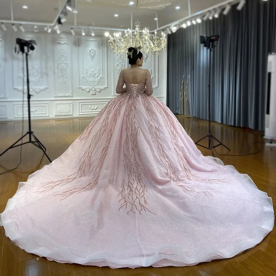 white christmas dresses Layers Tulle Ball Gown Wedding Dress Drama Pink Wedding Dress TN333 US10 / As Picture main image 1