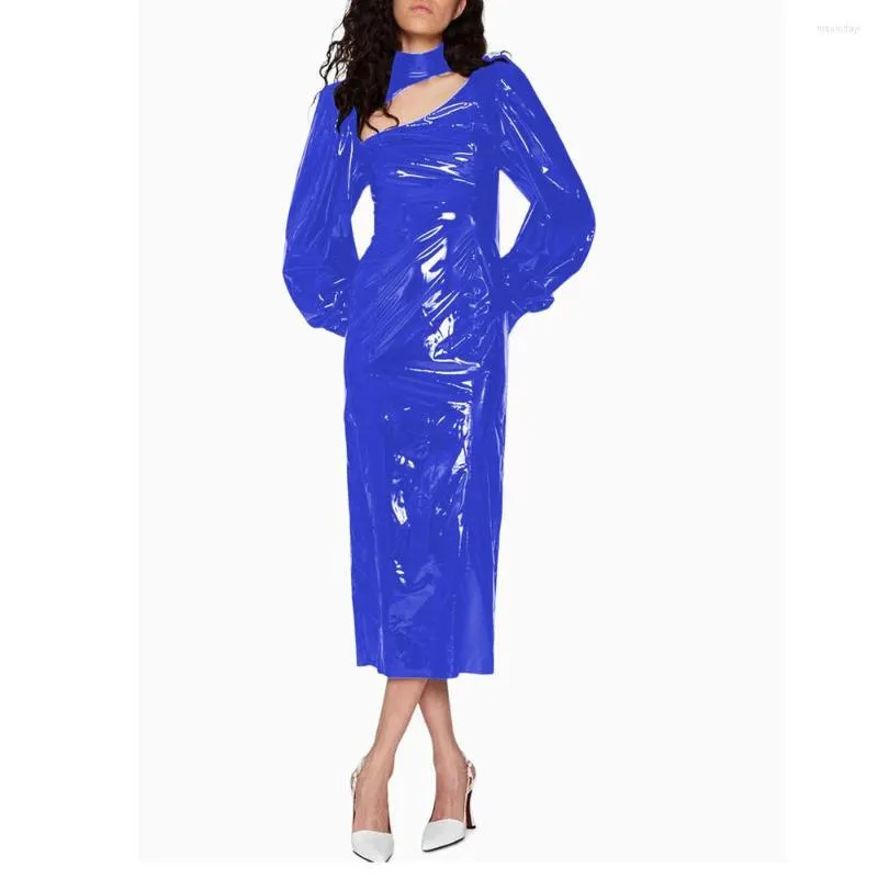Casual Dresses Fashion Bubble Long Sleeve Midi Pencil Dress For Women Shiny  PVC Leather Rear Split from Dhgate Basic & Casual Dresses - price 97.54