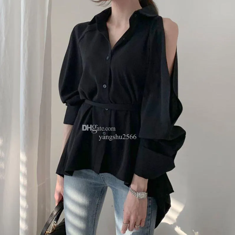 Luxury Femmes Blouse Lady Hollow Out Trop Out Down Collar Fashion Designer Shirts Blusa Off épaule Spring Summer Solid Tops Femme Sexy Blouses