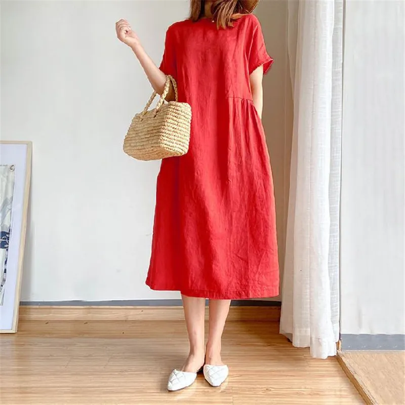 Casual Linen Polyester Summer Dress for Women Short Sleeve Above Knee  A-Line Pullover from Dhgate Basic & Casual Dresses - price 25.98