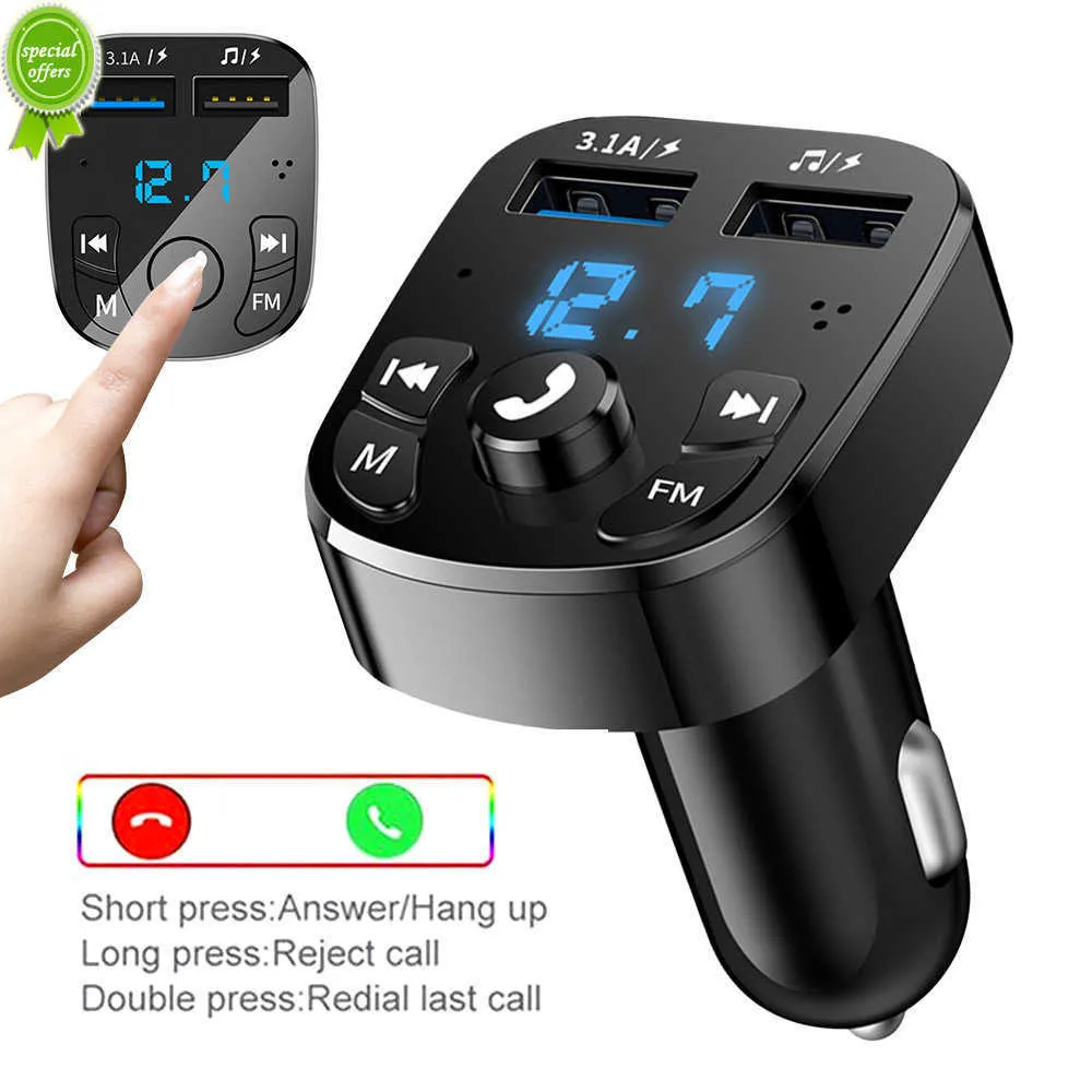 Ny billaddare FM -sändare Bluetooth Audio Dual USB Car Mp3 Player Autoradio Handsfree Charger 3.1A Fast Charger Car Accessories