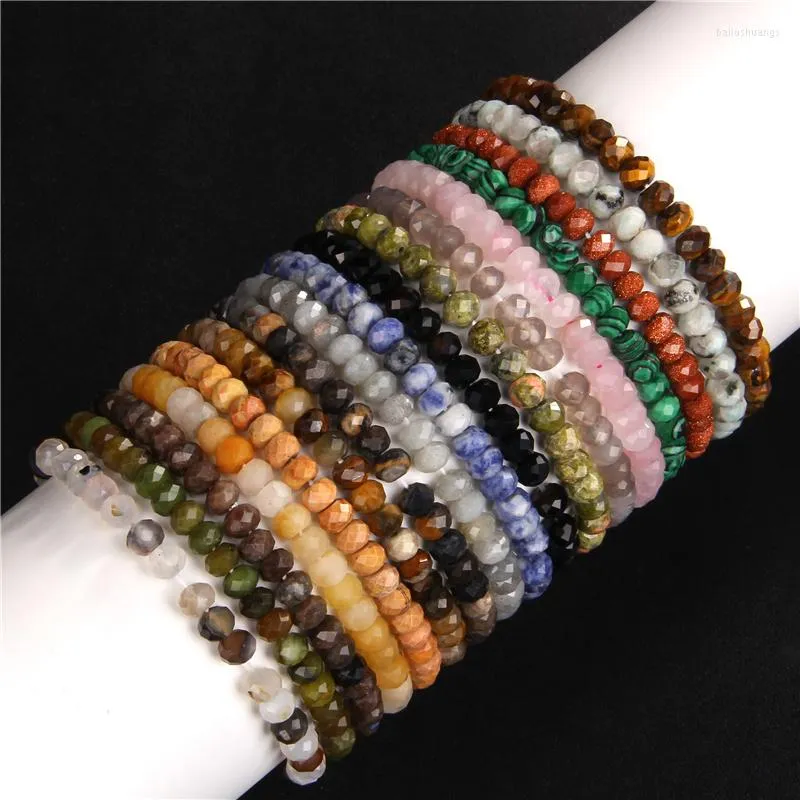 Brin 4x6mm Naturel Rondelle Perles Bracelet Rond À Facettes Oeil De Tigre Malachite Pierre Perlé Yoga Bracelets Bracelets Hommes Femmes Bijoux