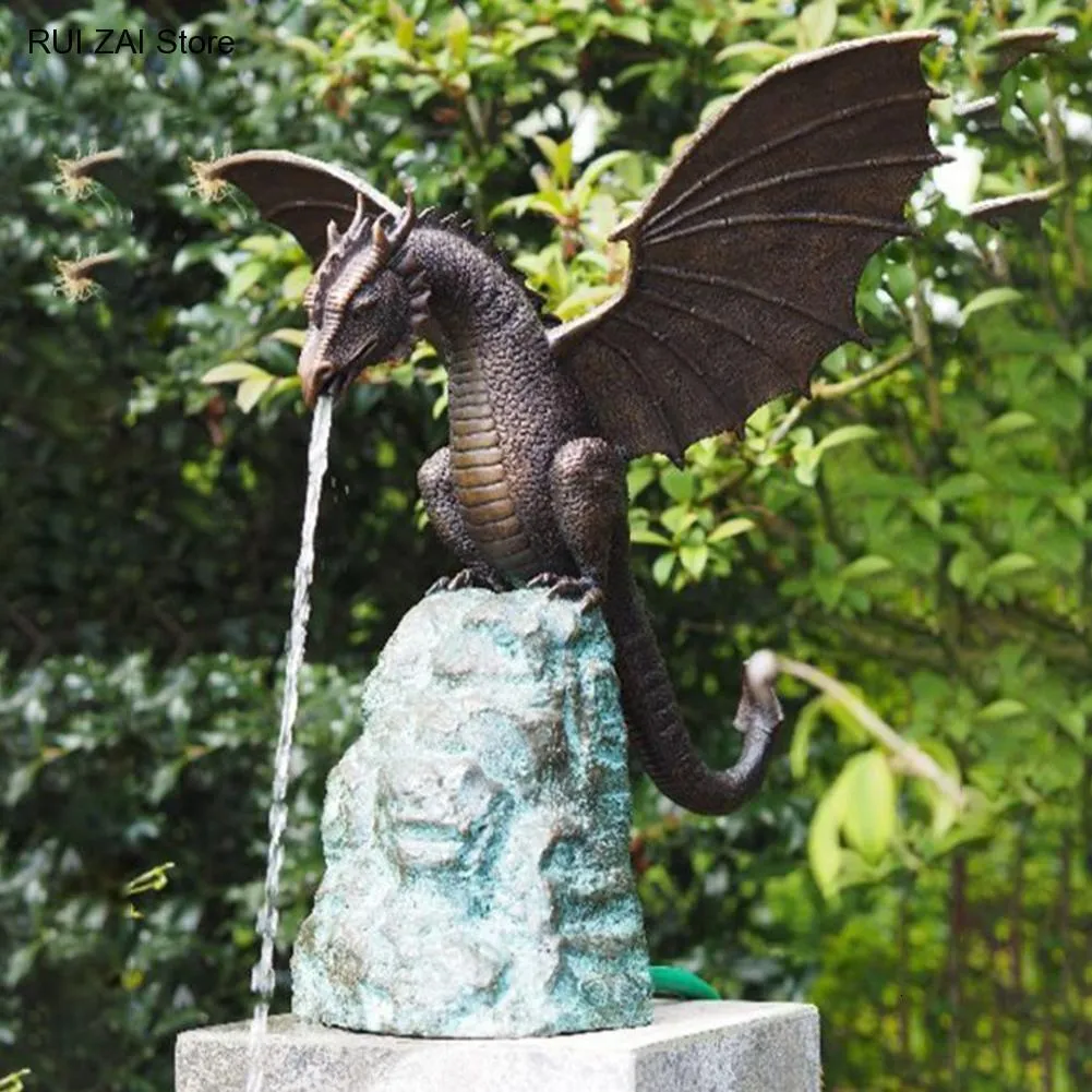 Décorations de jardin Résine Fontaine Statue Artisanat Décoration Figurine Sculptures Creative Sculpture Jet D'eau Dragon 230518