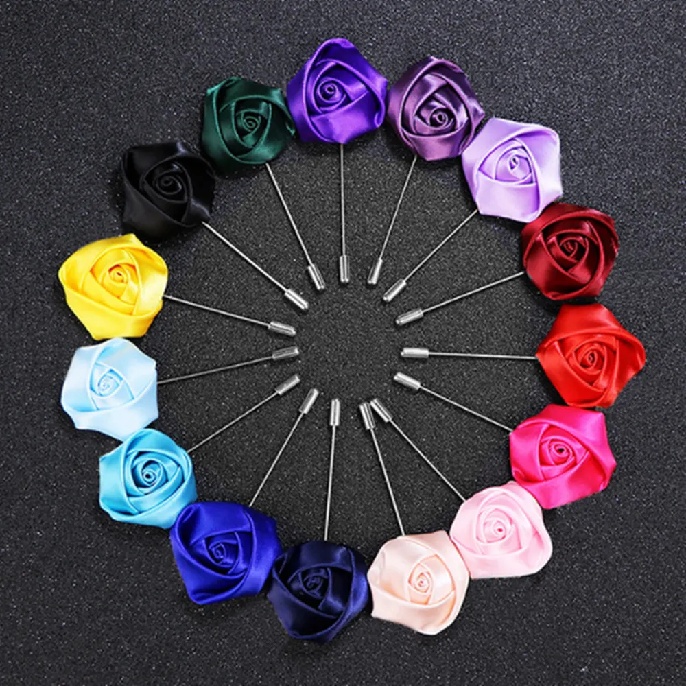 Rose Flower Handmade Boutonniere Stick Men spilla argentata Pin Wedding XZ002