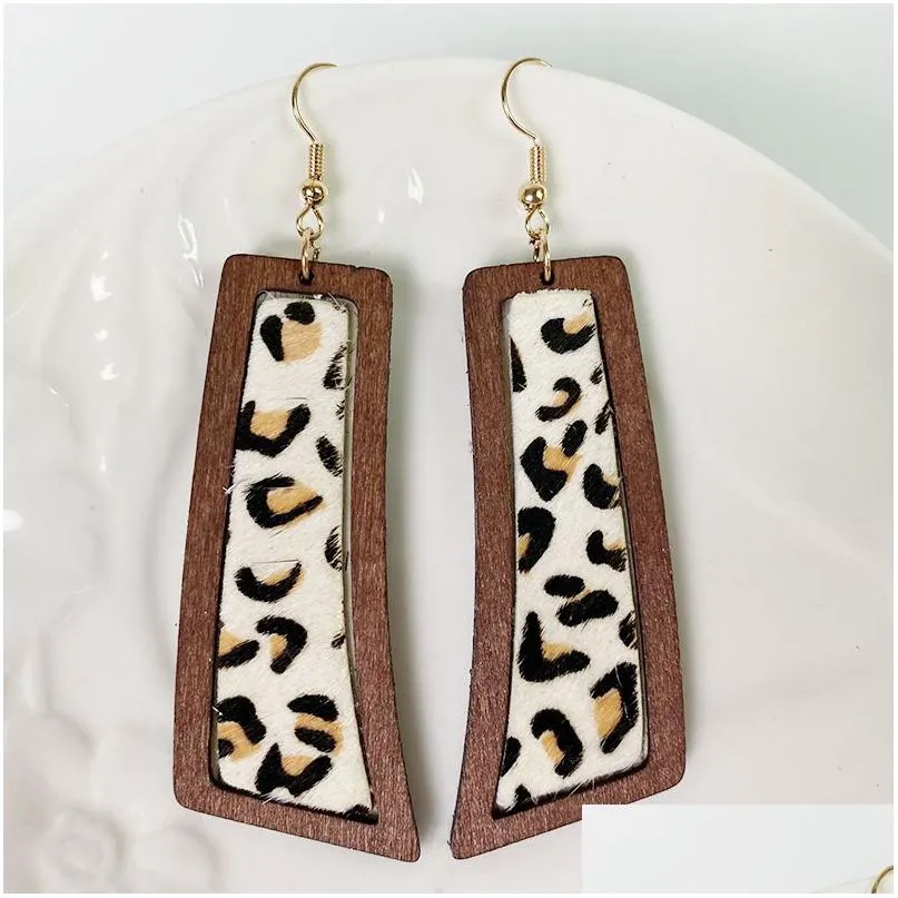 Charm Genuine Leather Earrings For Women Horse Hair Geometric Symmetry Leopard Texture Jewelry Party Gift Wholesale Drop Deli Dhgarden Dhdh4