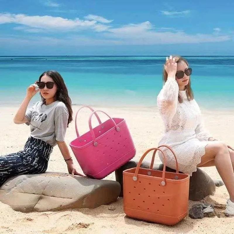38 48 cm mode stora strandkorgväskor eva silikon tygväska sommar axelväska handväska damer shopping lagring korg 230516