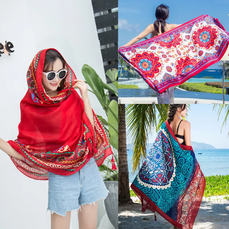 Sarongs Beach Scarf 90x180cm Luxury Branddesigner Hair Print Голова большой носовой платчик Hijab Shal Women Bandanna Foulard Muffler Wrap 230519