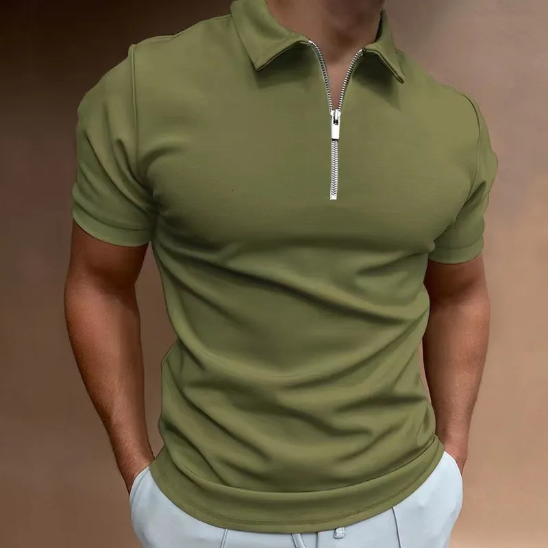 Polo's voor heren groot formaat polo heren vaste kleur korte mouw short mouw turn down kraag zipper polo shirt mannen casual streetwear zomer mannelijke tops s-5xl 230519