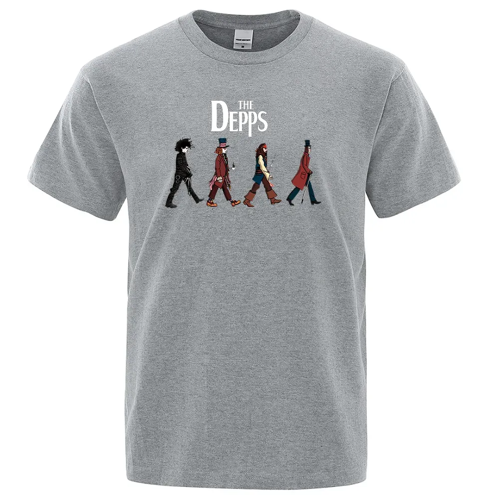Funny The Depps Street Printing T-shirt för män Sommar bomull kortärmad lös överdimensionerad t-shirt Mode Casual