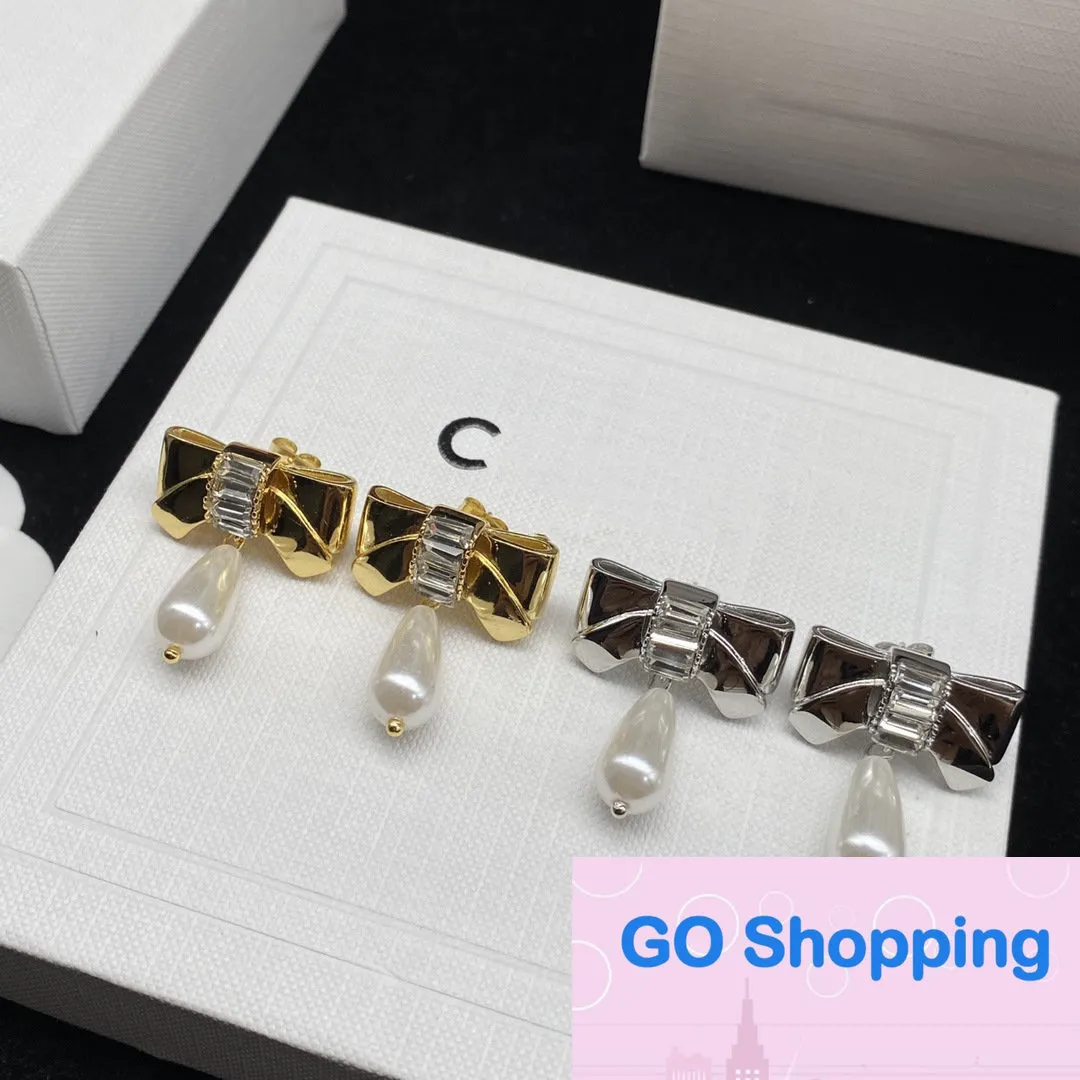 All-Matching Bow Drop Pearl Earrings for Women Ins Style Fresh Trendy Silver Stud örhängen Partihandel
