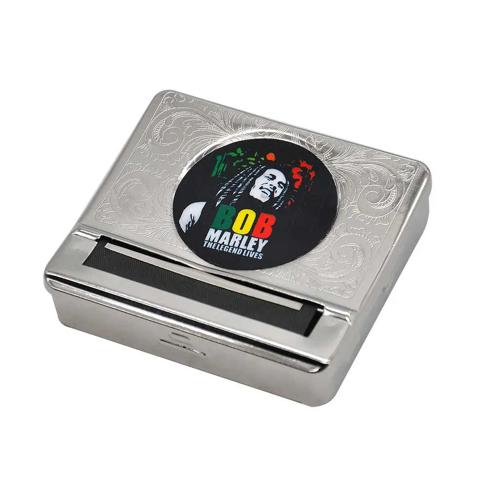 Rook Winkel Multi-Patroon Roken Zilver Metalen Automatische Rolling Machine Box Case Sigaret Tabak Roller Voor 70 MM papers