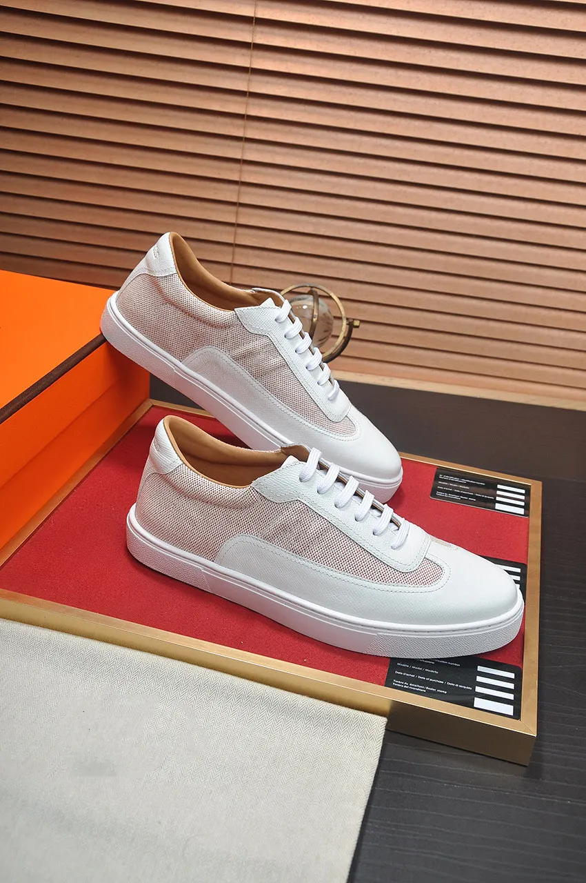 Men Trail Trainers Shoes White Black Leather Calfskin Platform Sneakers Mesh Knit Rubber Skateboard Walking Low-top Discount Footwear38-45