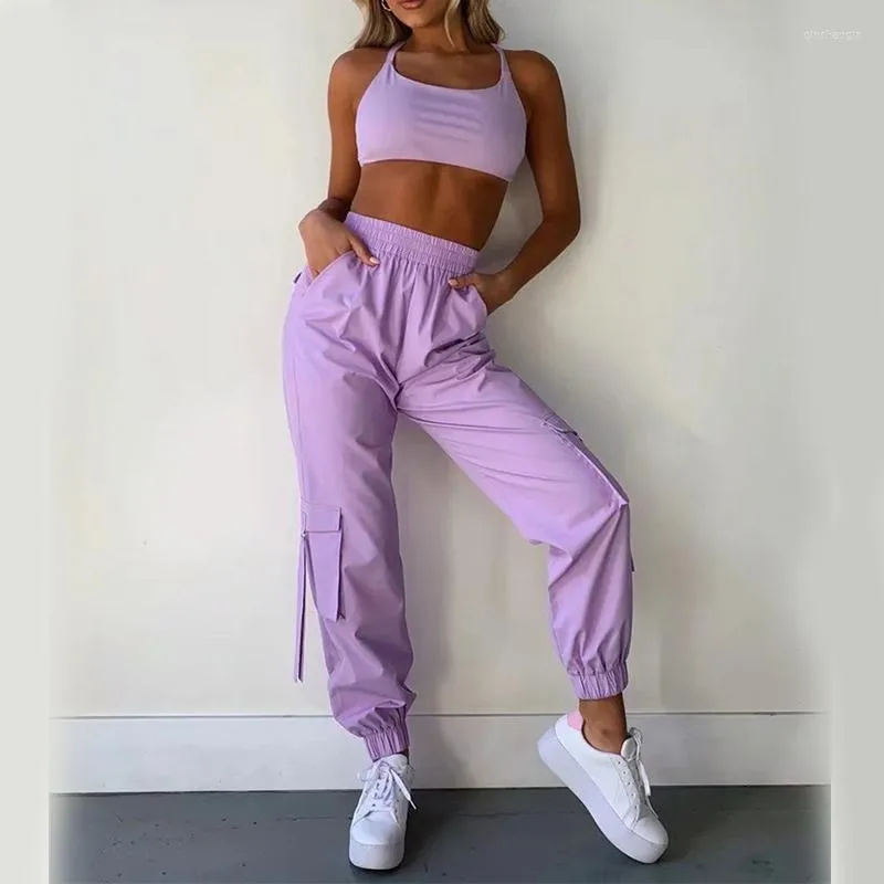 Summer Candy Pink Two Piece Gym Outfit For Women Matching Top And