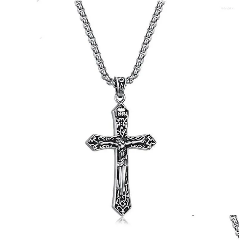 Pendant Necklaces Stainless Steel Vintage Punk Rock Christ Cross Virgin Mary Necklace Jewelry Gift For Him With Chain Drop Delivery P Dhy80