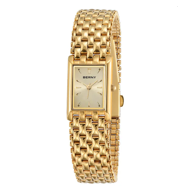 Женские часы Berny Gold Watch for Women Роскошные наручные часы Водонепроницаемые золотые женские часы из нержавеющей стали Кварц Кварц 230519