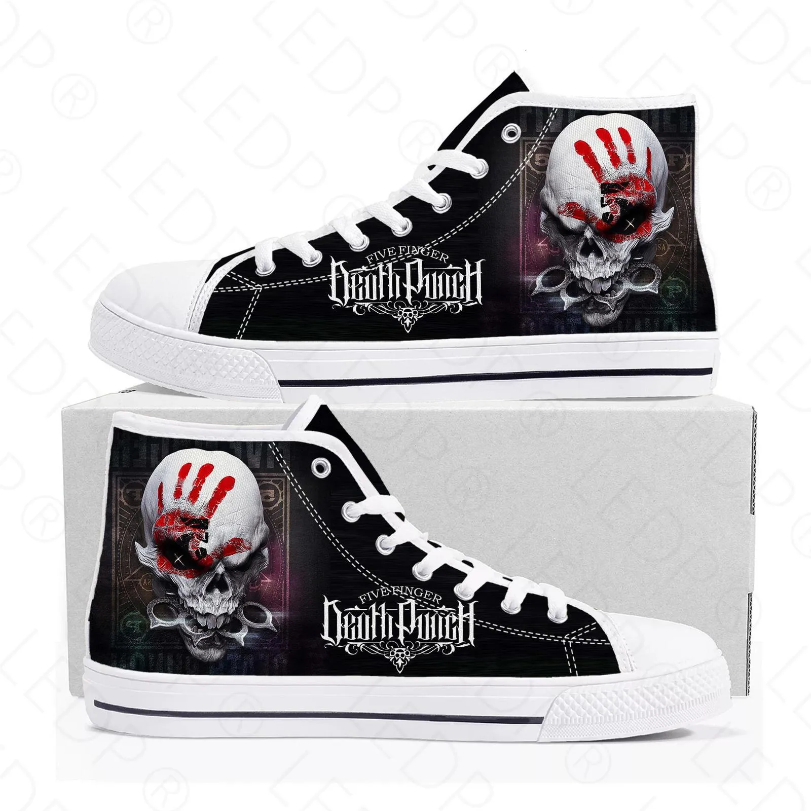 Dress Shoes Five Finger Death Punch Band High Top Sneakers Mens Teenager Quality Canvas Sneaker Casual Couple Custom Shoe 230518