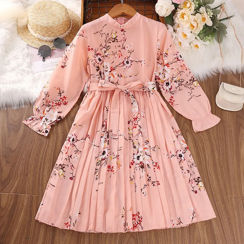Vestidos de menina Kids Floral Print Princess Dress for Girls Autumn Child Casual Manga longa Back Zipper A-Line Dress Crianças 230519