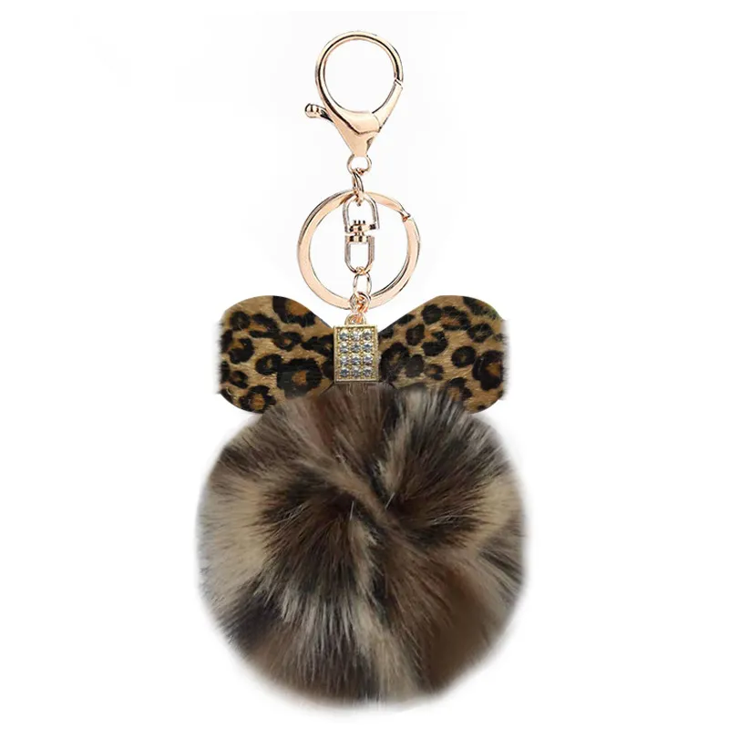 Fluffy Pom pom -keychain bow bow bow rhinestone faux pompoms keyring for girl