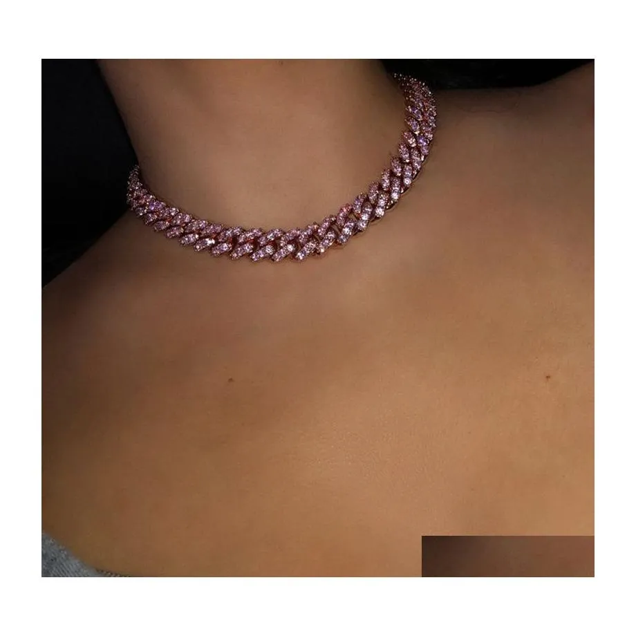 Chains Pink Girl Women Jewelry Micro Pave Cz Miami Cuban Link Chain Choker Necklace Female Hip Hop Fashion Drop Delivery Necklaces Pe Dhyfg