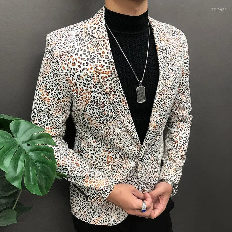 Mens Suits Spring Casual Flower Masculino Leopard Single Suit
