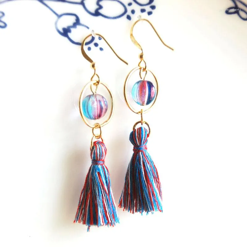 Boucles d'oreilles pendantes en gros or couleur gland fait à la main pour les femmes Style Boho