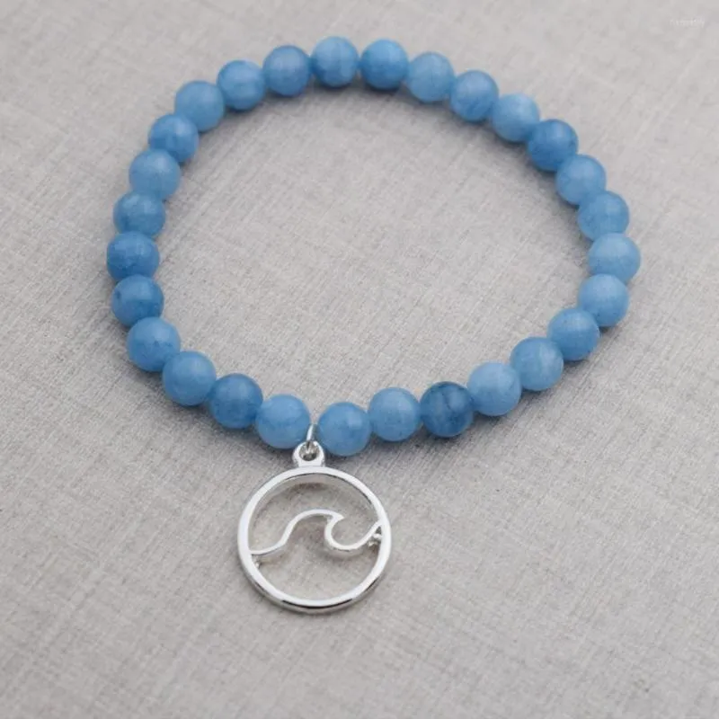 Keychains Sanlan Natural Stone Blue Beded Wave Armband Ocean Jewelry Birthday Present