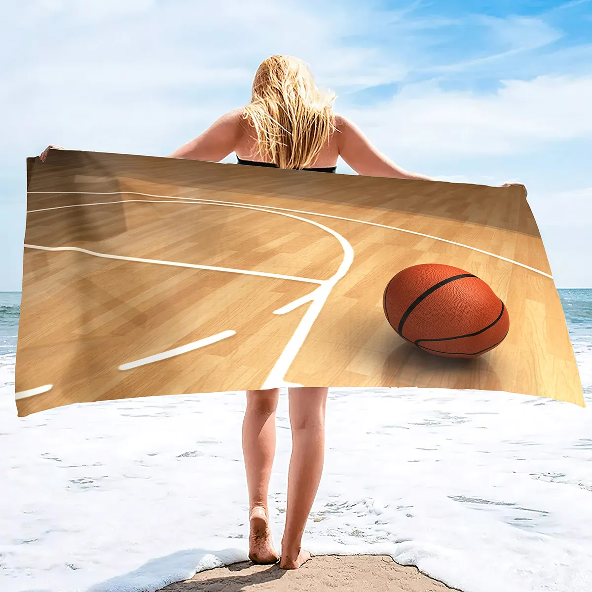 Asciugamano da spiaggia grande da basket, asciugamano da bagno oversize morbido e ad asciugatura rapida Asciugamano morbido in microfibra per ragazze sportive Adolescenti Adulti Uomini