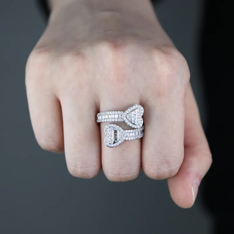Iced Out Heart Ring - Sparkling CZ Paved Adjustable Band, Gold/Silver ...