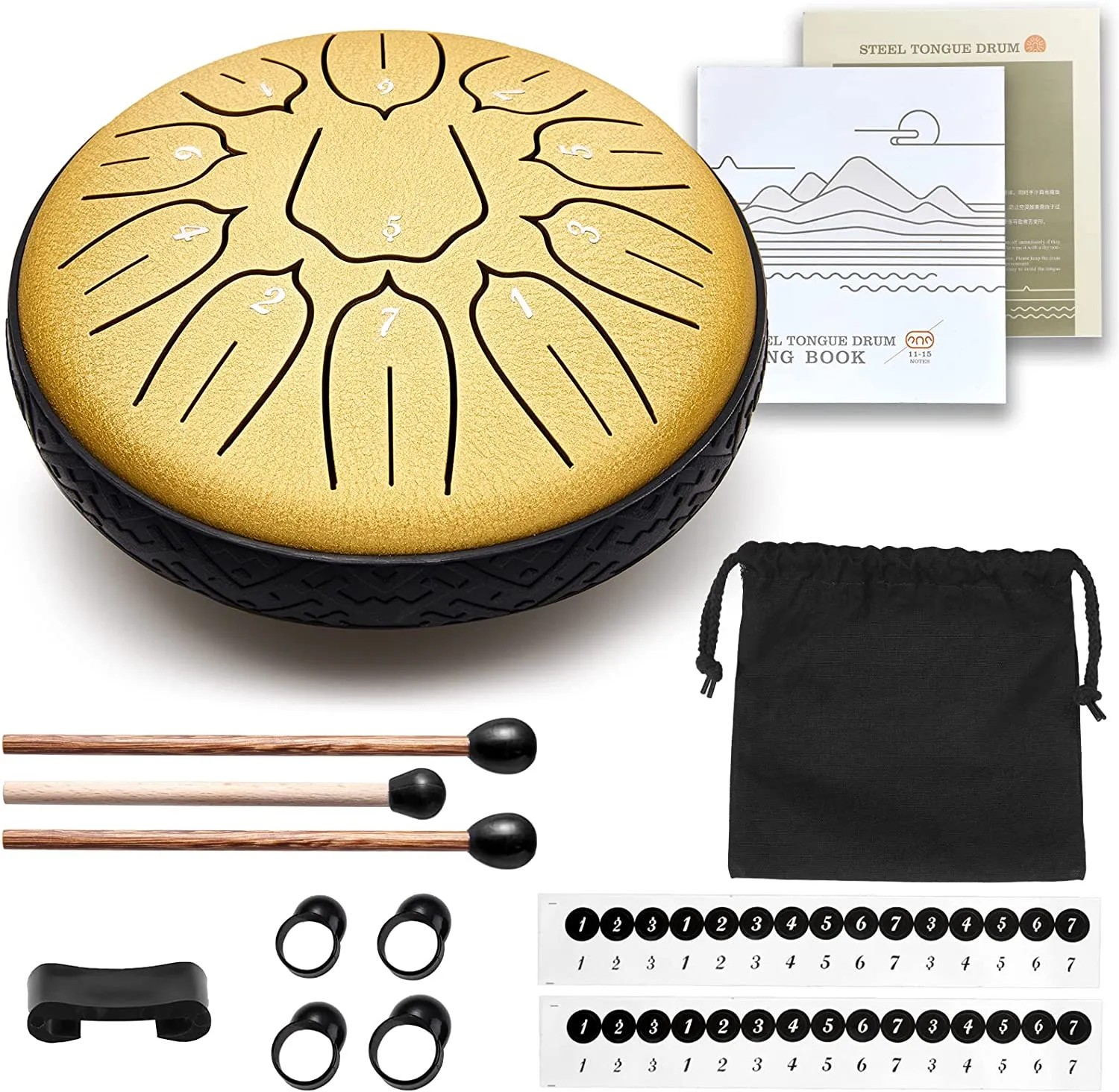 Steel tongue drum 6 inches 11 notes D-Key tambourine small concert percussion instrument with bag suitable for children adult meditation unique sound