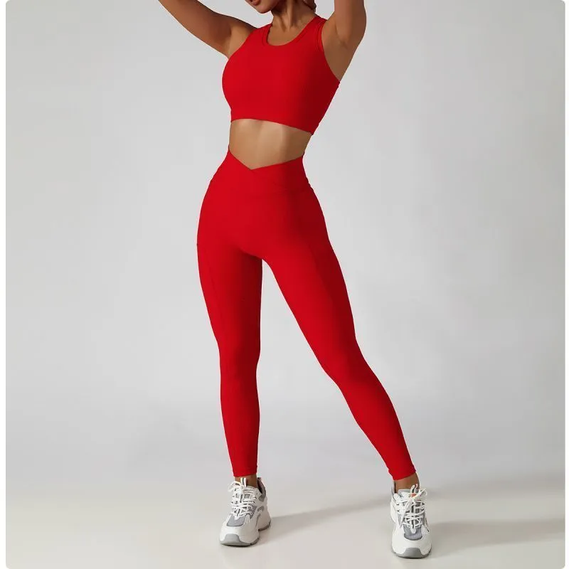 Yoga kläder Solid Trainning Sport Yoga Set Two Piece Outfit Fitness Sportwear Women Ställ ut träningskläder för kvinnor som kör ActiveWear Gym 230519