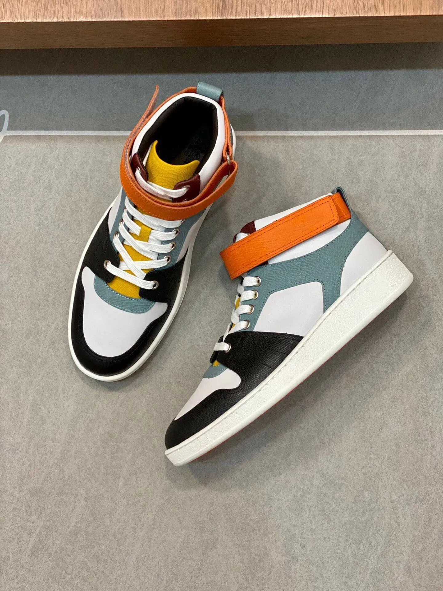 High Top Freestyle Men Sneakers Shoes Orange Rubber Sole Trainers Goatskin Leather Trainer Epsom Man Heritage Skateboard Walking EU38 46