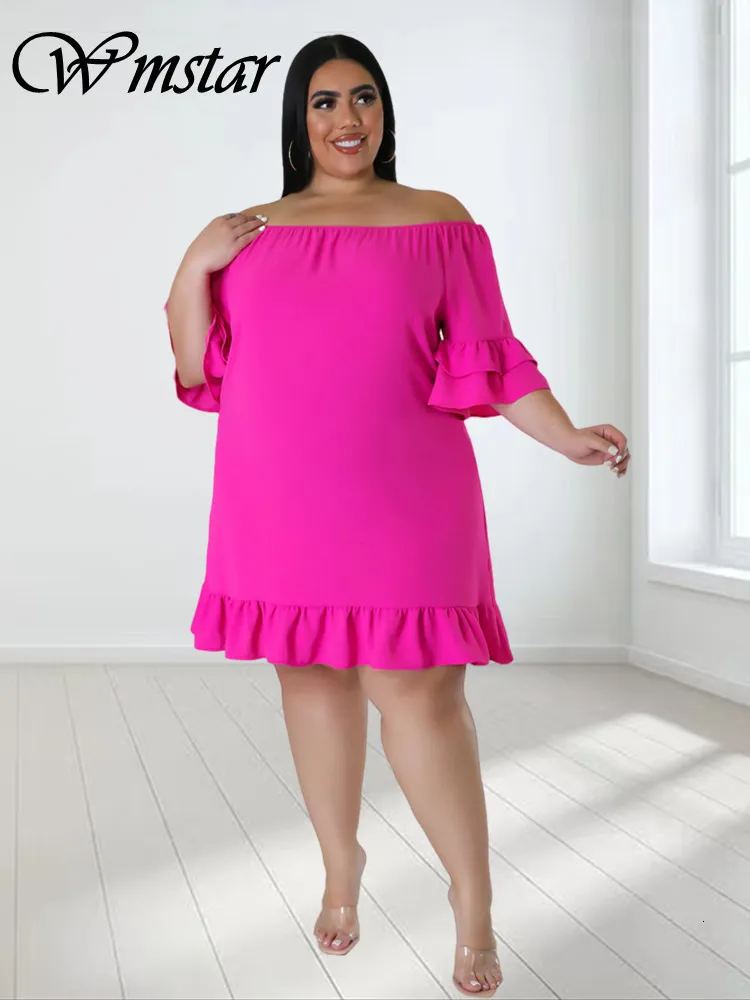 Plus size Dresses Wmstar Size for Women Solid Off Shoulder Elegant with Bandage Midi Dress Summer Clothes Wholesale Drop 230518