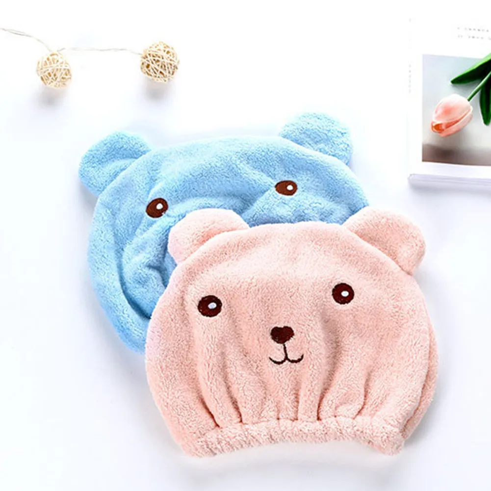 New Dry Hair Cap Women Girl Towel Strong Absorbing Cute Bear Hat Quick-dry Cartoon Head Wrap Soft Shower Cleaning Hair Drying