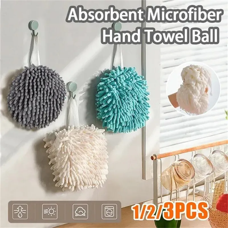 Cute Hand Towel Kitchen Towels Bathroom Soft Plush Chenille Hanging Towel Quick-Drying Towel for Dry Hands Ball Towels for Hand