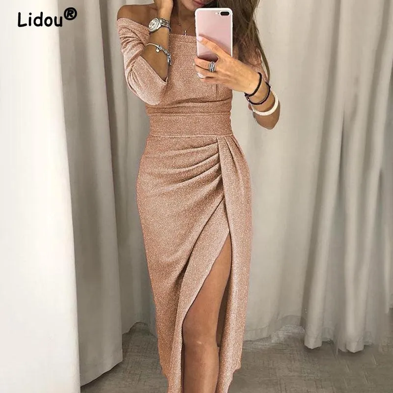 Dresses Party Club Lady Evening Party Dresses Off Shoulder High Waist Long Dress Elegant Sexy Vestidos Spring Summer Solid Women's Tunic