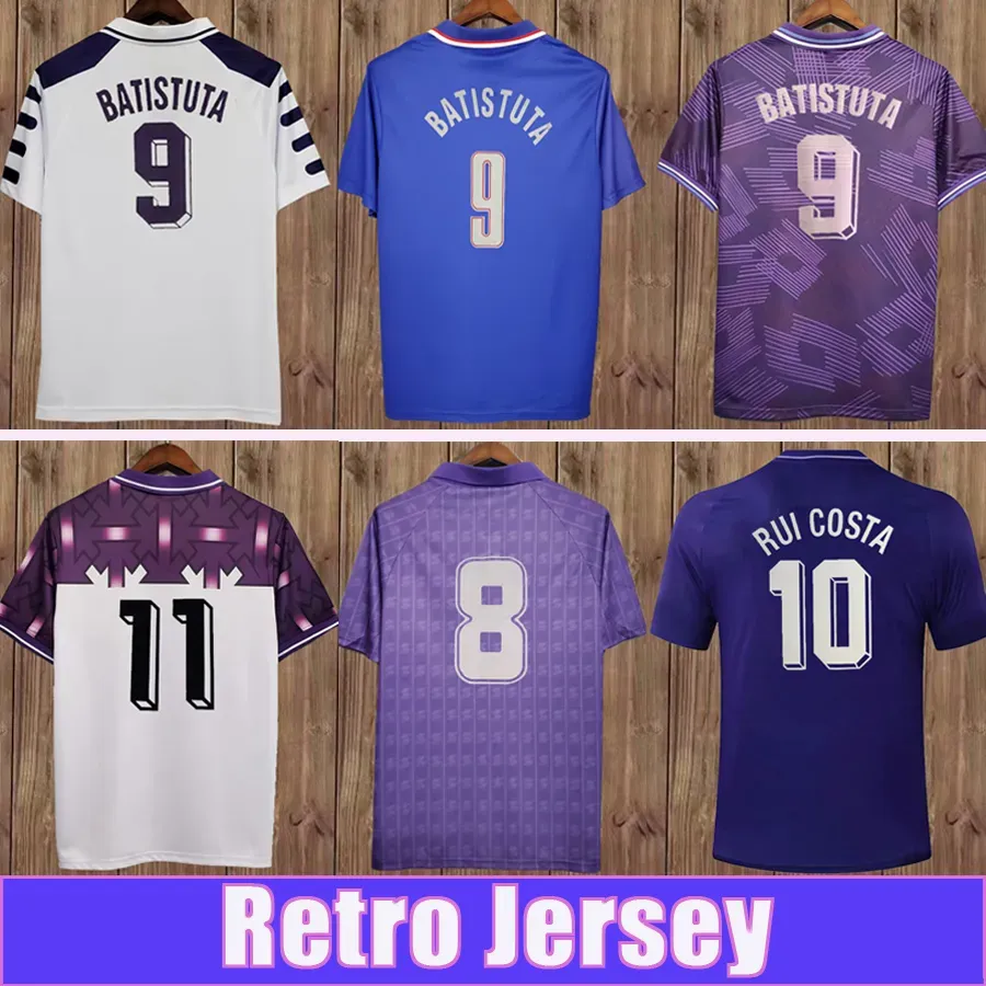 1998 1999 Fiorentina BATISTUTA RUI COSTA Hommes Maillots de Football Accueil Violet Extérieur Blanc RETRO Football Shirt Adulte Manches Courtes Uniformes