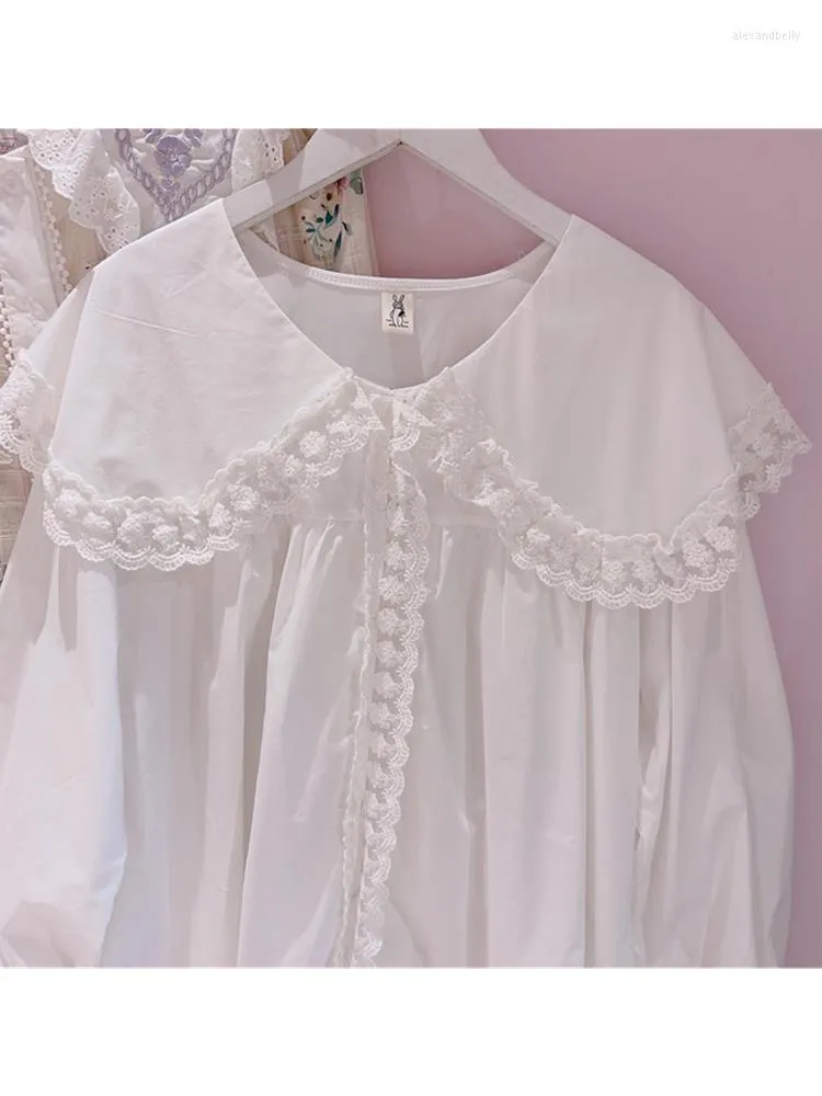 Bluzki damskie Lamtrip Lolita kawaii koronkowy patchwork luźna biała bawełniana bluzka koszuli