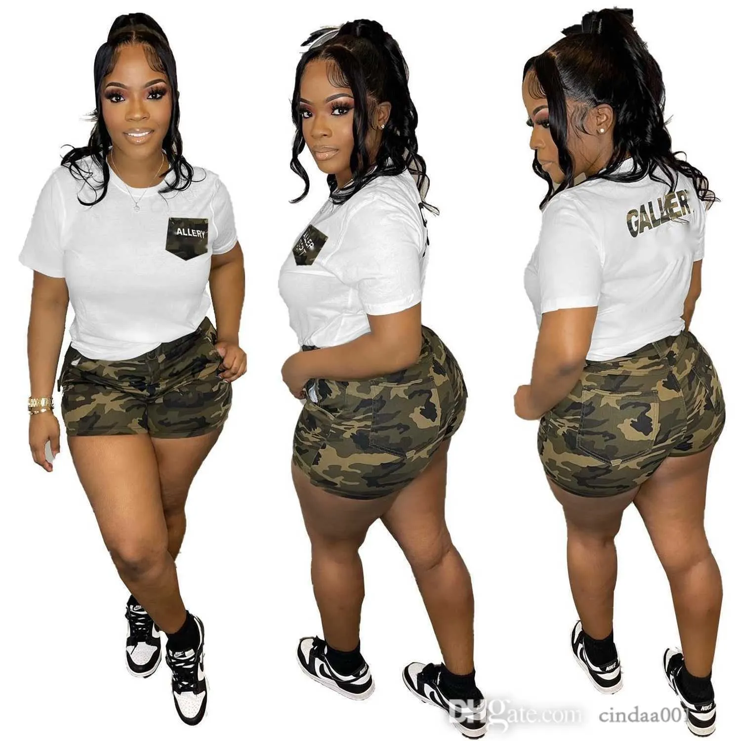 Retail Summer Dames kleding mode camouflage tracksuits brief afdrukken camo korte mouw shorts set voor vrouwen