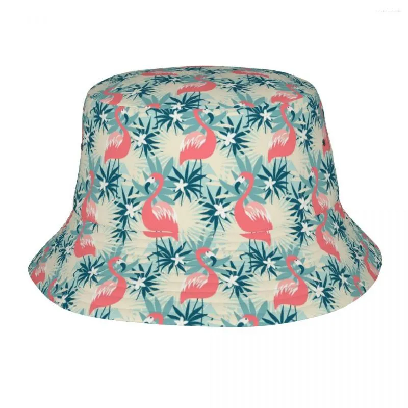 Basker flamingo tropiska växter hink hatt män kvinnor unisex trendig sommarfiskare mössa