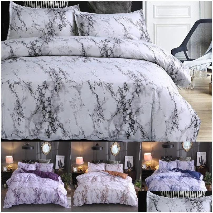 Bedding Sets Marble Pattern Polyester Er Set 2/3Pcs Twin Double Queen Quilt Bed Linen No Sheet Filling Drop Delivery Home Garden Tex Dhrie