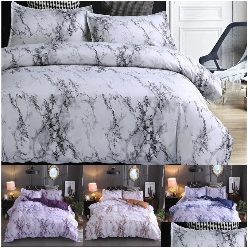 Set di biancheria da letto con motivo in marmo poliestere Er Set 2/3 pezzi Twin Double Queen trapunta biancheria da letto senza imbottitura per lenzuola Drop Delivery Home Garden Tex Dhrie