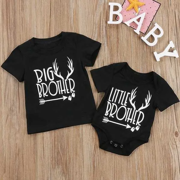Family Outfits Kids Boys Girls Tights Summer T-shirt Casual Shirt Top Printed Big/Little Brother/sisters T-shirt Short Sleeve T-shirt G220519