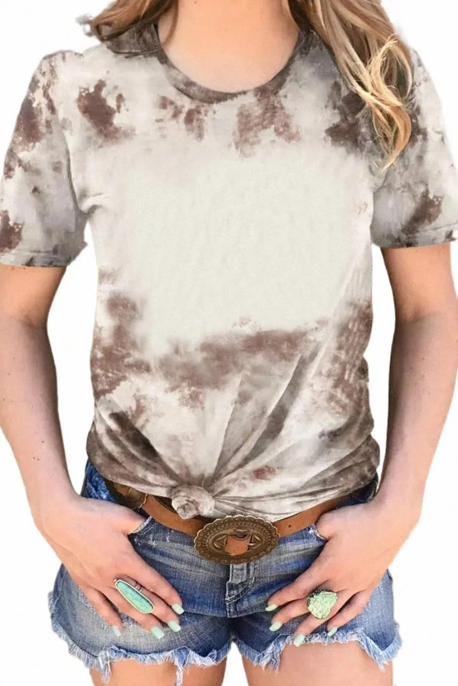 marrón Blank Apparel- Camiseta de manga corta con estampado tie-dye blanqueado 20au#